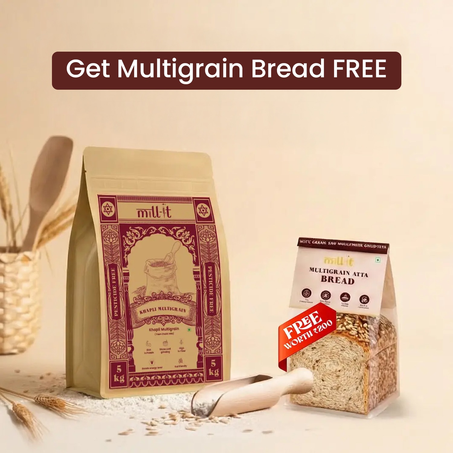 Free Multigrain Bread on 5 kg Khapli Multigrain Atta
